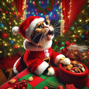 Festive Calico Cat in Santa Claus Costume | Holiday Pet Photography