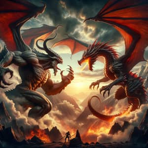 Monstrous Creature vs Fire-Breathing Dragon Battle