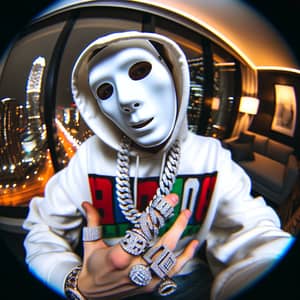 Urban Nightlife Hip-Hop Style with Ghostface Mask and Glittering Chains