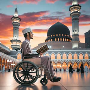 Middle Eastern Student in Wheelchair at Great Mosque of Mecca