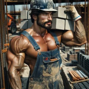 Hispanic Construction Worker Hoisting Bricks - Determination at Work