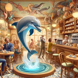 Charming Café Scene with Dancing Dolphin