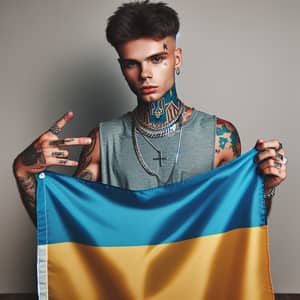 Young Adult Male Rapper with Ukrainian Flag