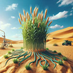 Advanced Agriculture Tech Thriving Wheat Plant in Desert