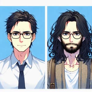 Anime-Style Image of Two Young-Looking 45-Year-Old Men - Genius vs Hippie Aura