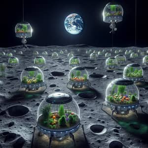 Surreal Moon Landscape with Agricultural Modules | Lunar Ecosystem