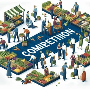 Competitive Agricultural Market Scene with Vendors and Buyers