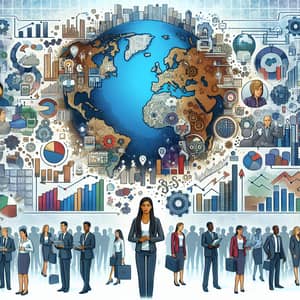 Global Economic Competition Illustration with Diverse Businesses