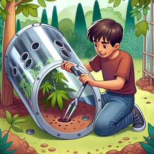 Hispanic Boy Creating Ventilation Holes in Cultivation Capsule