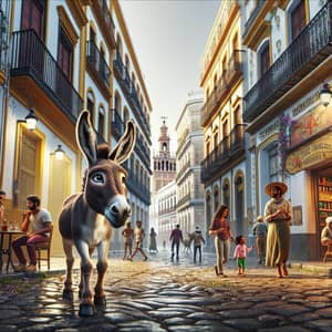 Curious Donkey Roaming Seville Streets | City Life Exploration