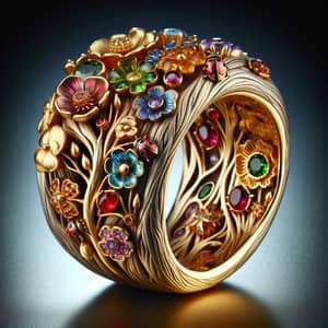 Golden Secret Garden Ring with Gemstones & Ladybugs