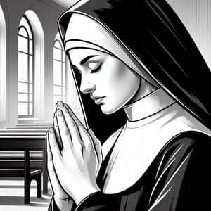 Devout Nun in Prayer - Chapel Illustration