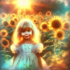 Whimsical Portrait of Young Girl in a Sunflower Field