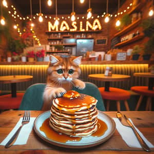 Adorable Cat Enjoying Pancakes at Maslina Cafe
