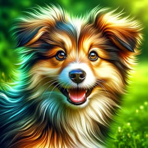 Energetic and Colorful Dog in a Lush Green Setting