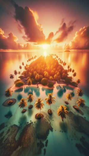 Tropical Island Sunset: Aerial View of Tranquil Paradise