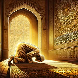 Islamic Art Inspired Photo: Person in Prayer with Warm Golden Light