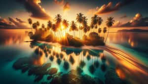Tropical Island Sunset Paradise | Aerial View Palm Trees