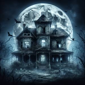 Abandoned Haunted House on Full Moon Night: Chilling Aura
