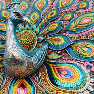 Metallic Tile Peacock: Vibrant Artistic Creation