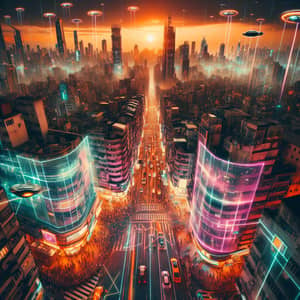 Futuristic Cyberpunk Cityscape at Sunset | Urban Dystopia