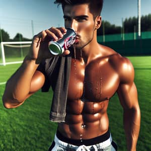 Refresh Your Game with a Cola Break - Soccer Player Enjoying Drink
