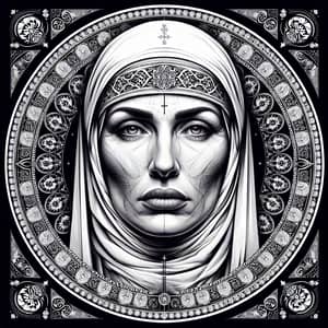 Artistic Portrait of Mother Teresa with Albanian Motifs | Compassionate Spirit