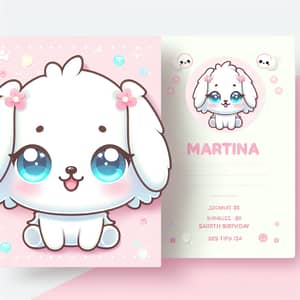 Cute Kawaii White Puppy Birthday Invitation