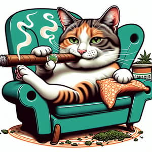 Whimsical Cat Enjoying Catnip Cigar | Funny Illustration