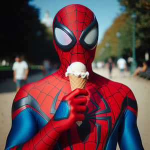 Spider-Themed Superhero Enjoying Vanilla Ice Cream | City Park