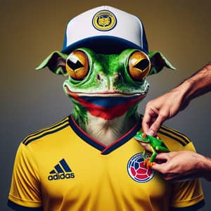Dog with Frog-Like Face in Barranquilla Soccer Jersey