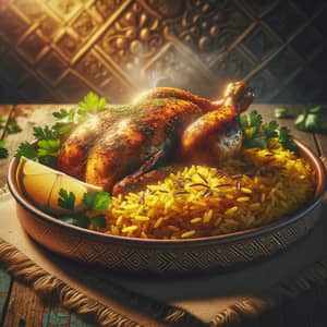 Savory Chicken Patta with Yellow Rice and Fresh Parsley