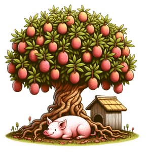 Lychee Tree and Pig - Nature's Harmony