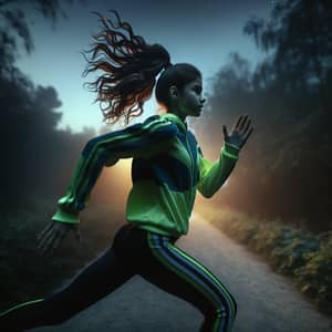 Energetic Teen Girl Sprinting in Twilight | Running at Dusk