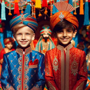 Traditional Indian Attire: Young Boys in Sherwani and Kurta Pyjama