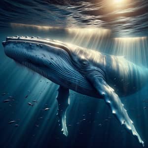 Capturing the Grandeur: Blue Whale Swimming in Sunlit Ocean