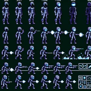 Futuristic-Style Pixel Art Sprite Sheet for RPG Game Character