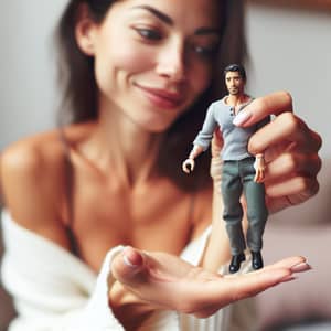 Playful Interaction: Woman Holding Toy Hispanic Man