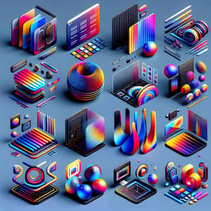 Modern Web Design Elements in Colorful 3D Showcase