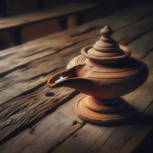 Handcrafted South Asian Earthen Lamp on Rustic Wooden Table