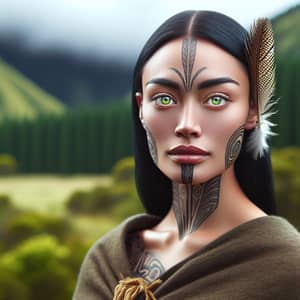 Full-Bodied Maori Woman Portrait: Cultural Heritage & Nature Kinship