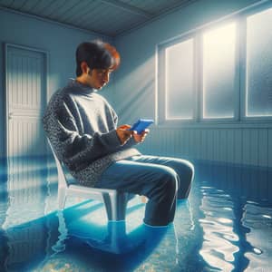South Asian Person Playing Video Game in Pristine Bathroom Setting