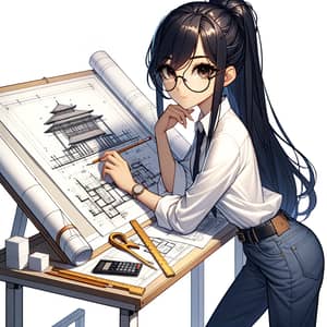Architect Character in Anime Style | South-Asian Woman with Blueprints