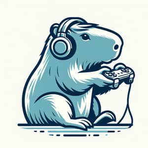 Retro Style Capybara with Game Controller and Headphones