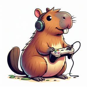 Playful Capybara Illustration with Game Controller & Headphones