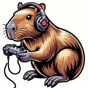 Amusing Capybara Illustration with Game Controller and Headphone