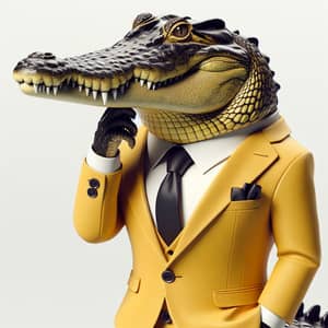 Elegant Crocodile in Yellow Suit with Black Tie