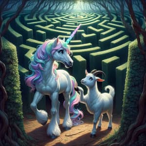 Sparkle the White Unicorn and Hooves the Friendly Goat in Labyrinth Forest Maze