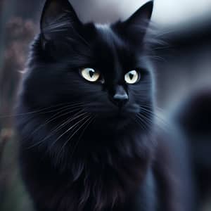 Sleek Black Cat: Lustrous Fur & Piercing Yellow Eyes