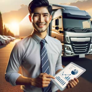 Professional South Asian Car Dealer Portrait with Delivery Truck